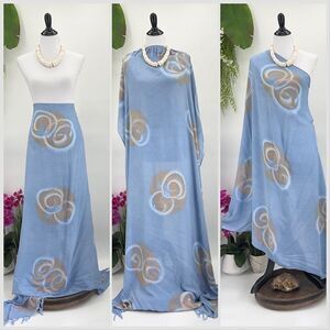 Blue Brown White Swirl Tie Dye MAXI SARONG Kīkepa Pareo Beach Wrap Skirt